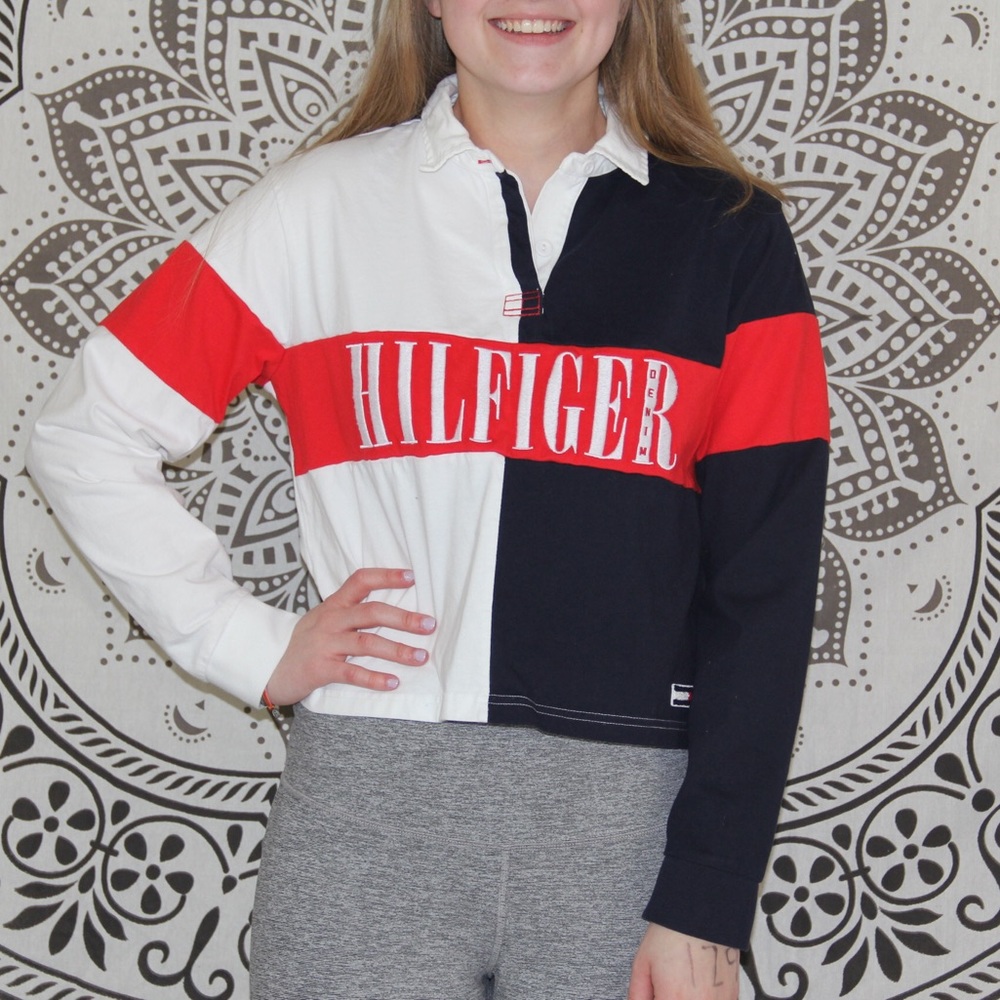 tommy hilfiger denim rugby crop top